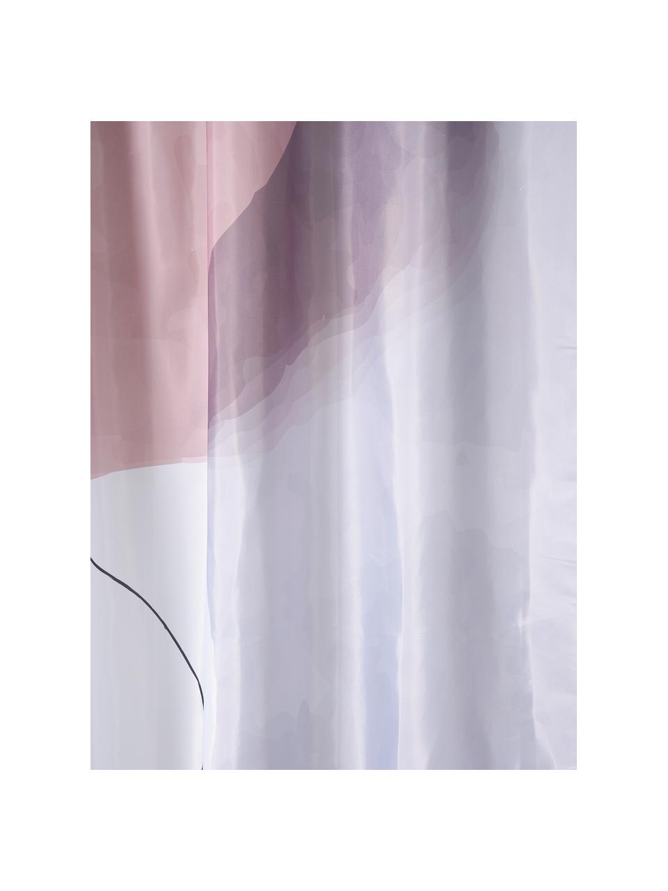 Douchegordijn Face met One Line tekening, 100% polyester, Roze, wit, grijs, zwart, B 180 x L 200 cm