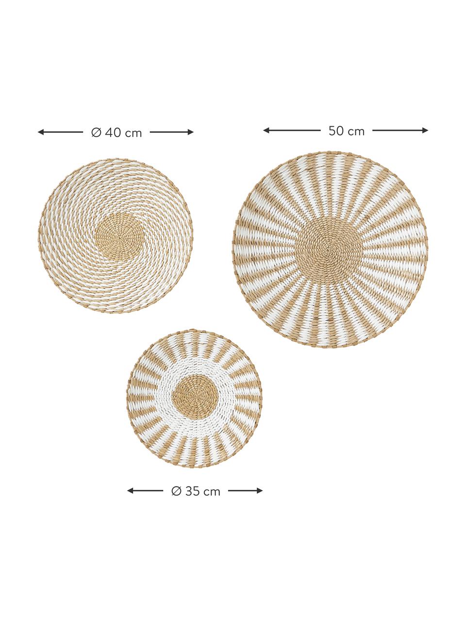 Wandobjekt-Set Tilda, 3-tlg., Metall, Naturfaser, Papier, Weiß, Beige, Set mit verschiedenen Größen