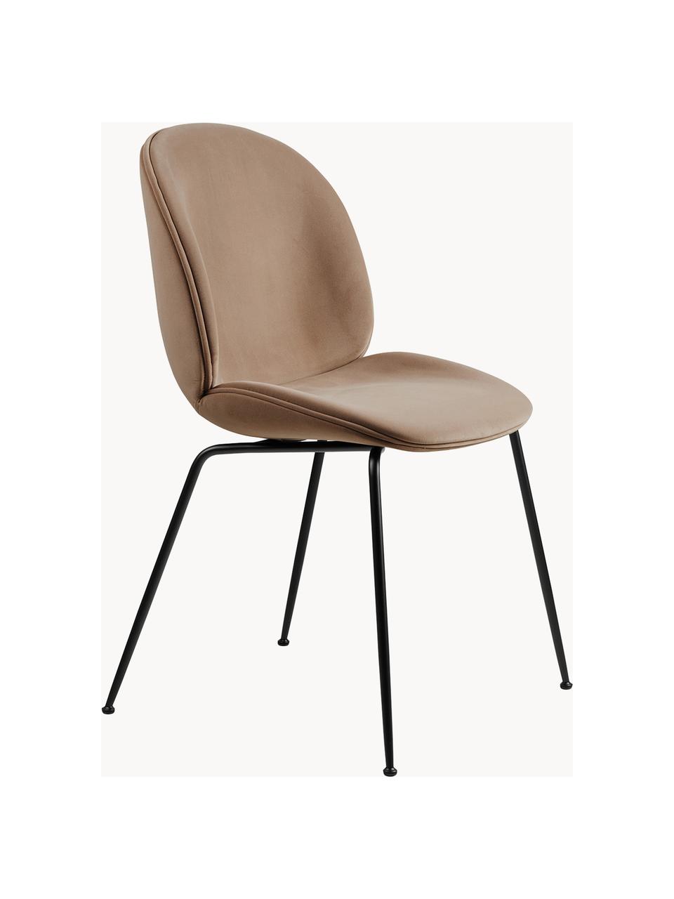 Sametová čalouněná židle Beetle, Béžová, matná černá, Š 56 cm, H 58 cm