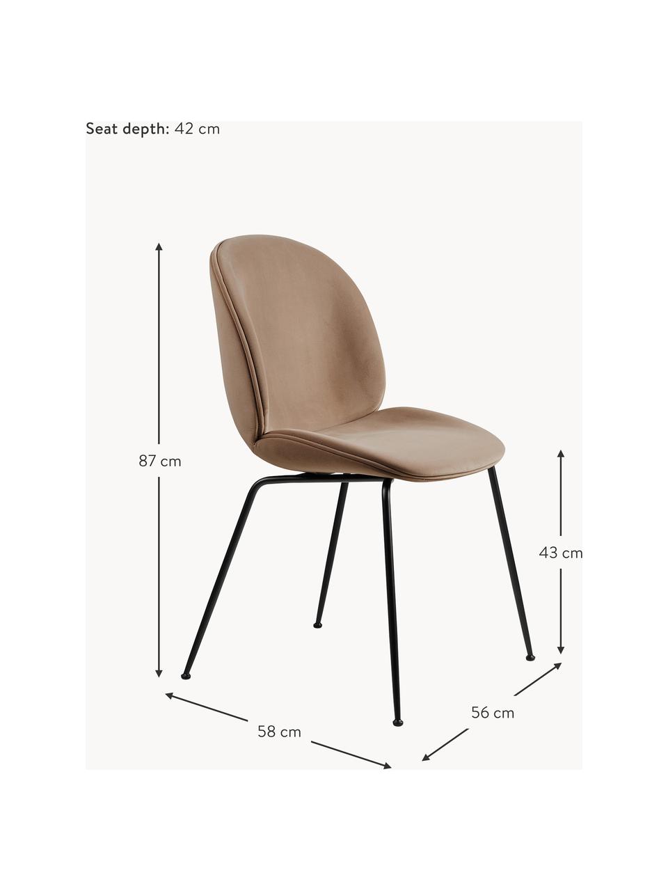 Krzesło tapicerowane z aksamitu Beetle, Tapicerka: aksamit (100% poliester), Nogi: stal powlekana, Beżowy, czarny matowy, S 56 x G 58 cm