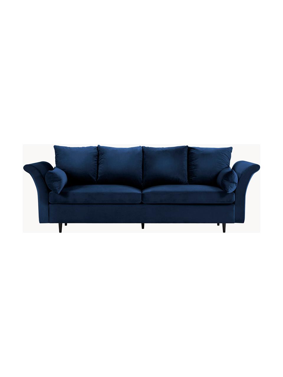 Fluwelen slaapbank Lola (3-zits) met opbergfunctie, Frame: massief grenenhout, spaan, Poten: houtkleurig, Fluweel donkerblauw, donkerbruin, B 245 x D 95 cm