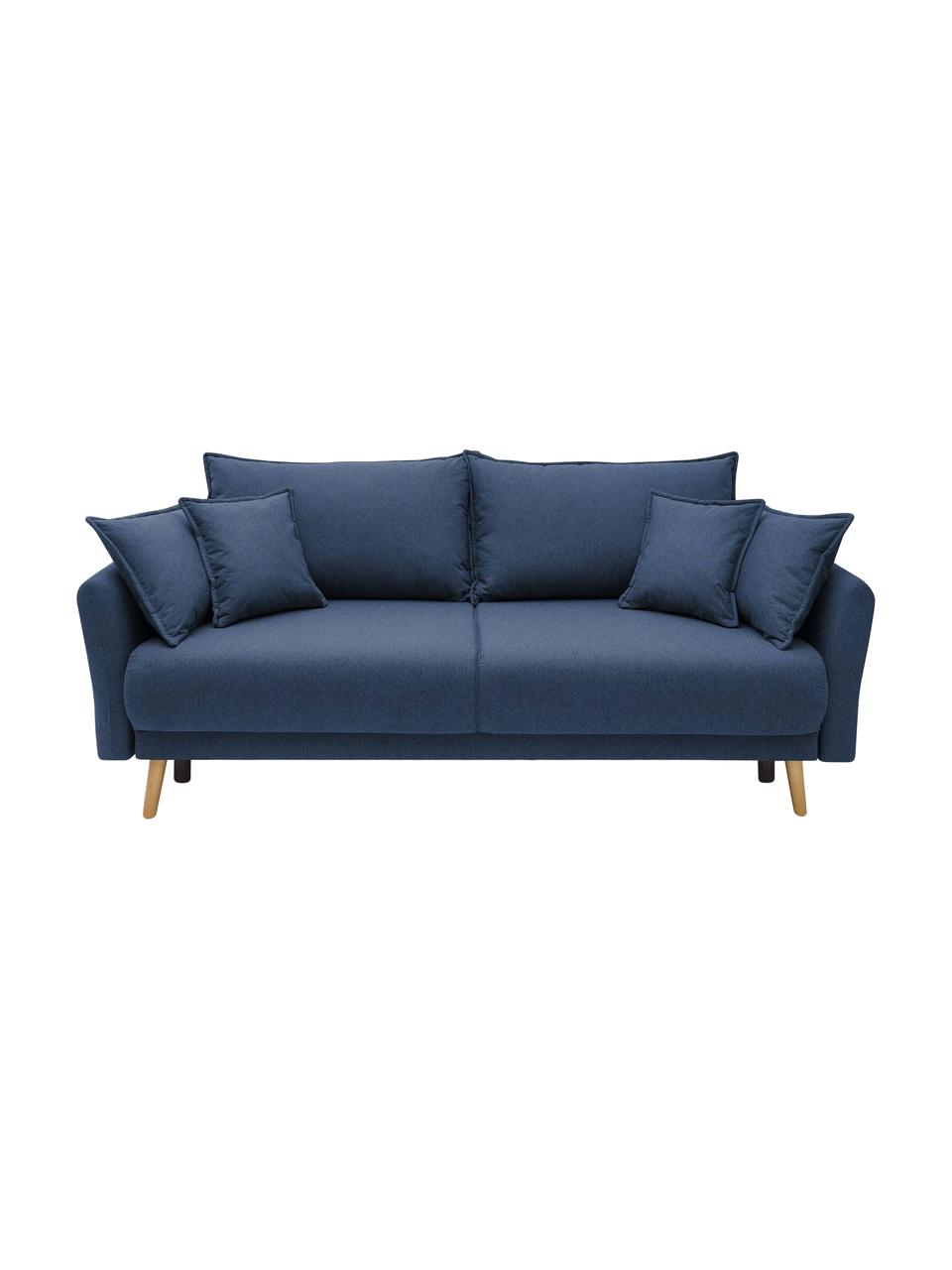 Sofa rozkładana z miejscem do przechowywania Mia (3-osobowa), Tapicerka: kaszmir, Nogi: drewno bukowe, Ciemny niebieski, S 228 x G 102 cm