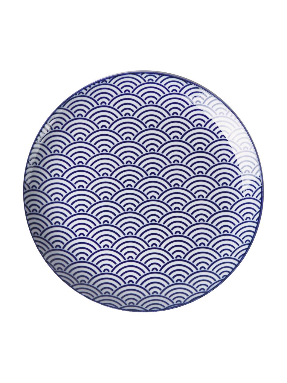 Platos llanos artesanales de porcelana Nippon, 4 uds., Porcelana, Azul, blanco, Ø 26 cm