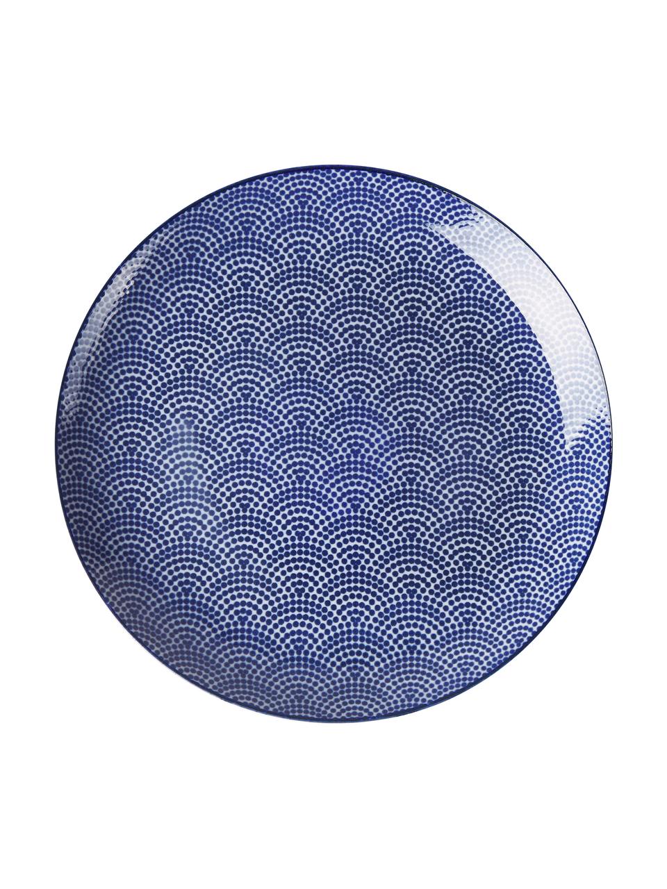 Set 4 piatti piani in porcellana blu/bianca fatti a mano Nippon, Porcellana, Blu, bianco, Ø 26 cm
