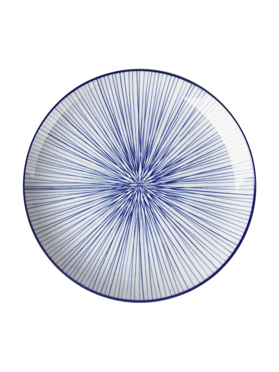 Handgemaakte porseleinen dinerbord Nippon in blauw/wit, set van 4, Porselein, Blauw, wit, Ø 26 cm