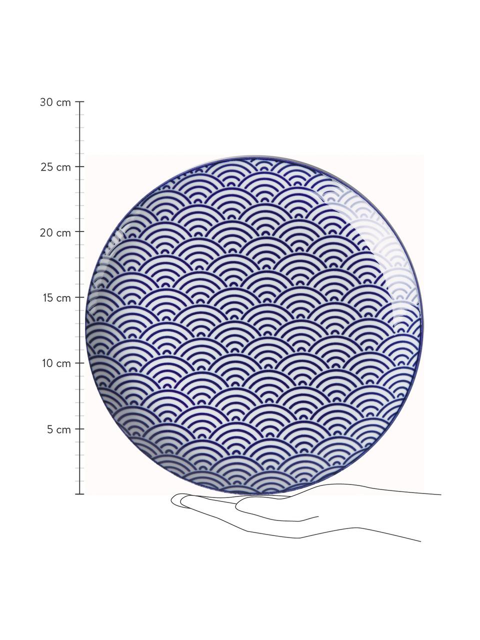 Ręcznie wykonany talerz duży z porcelany Nippon, Porcelana, Niebieski, biały, Ø 26 cm