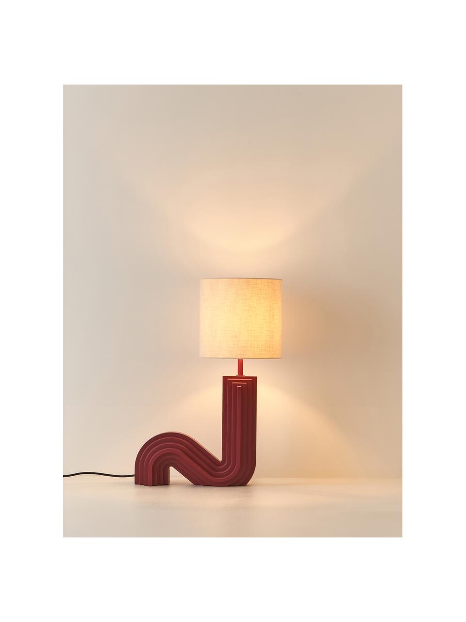 Design Tischlampe Luomo, Lampenschirm: Leinenstoff, Hellbeige, Weinrot, B 43 x H 61 cm