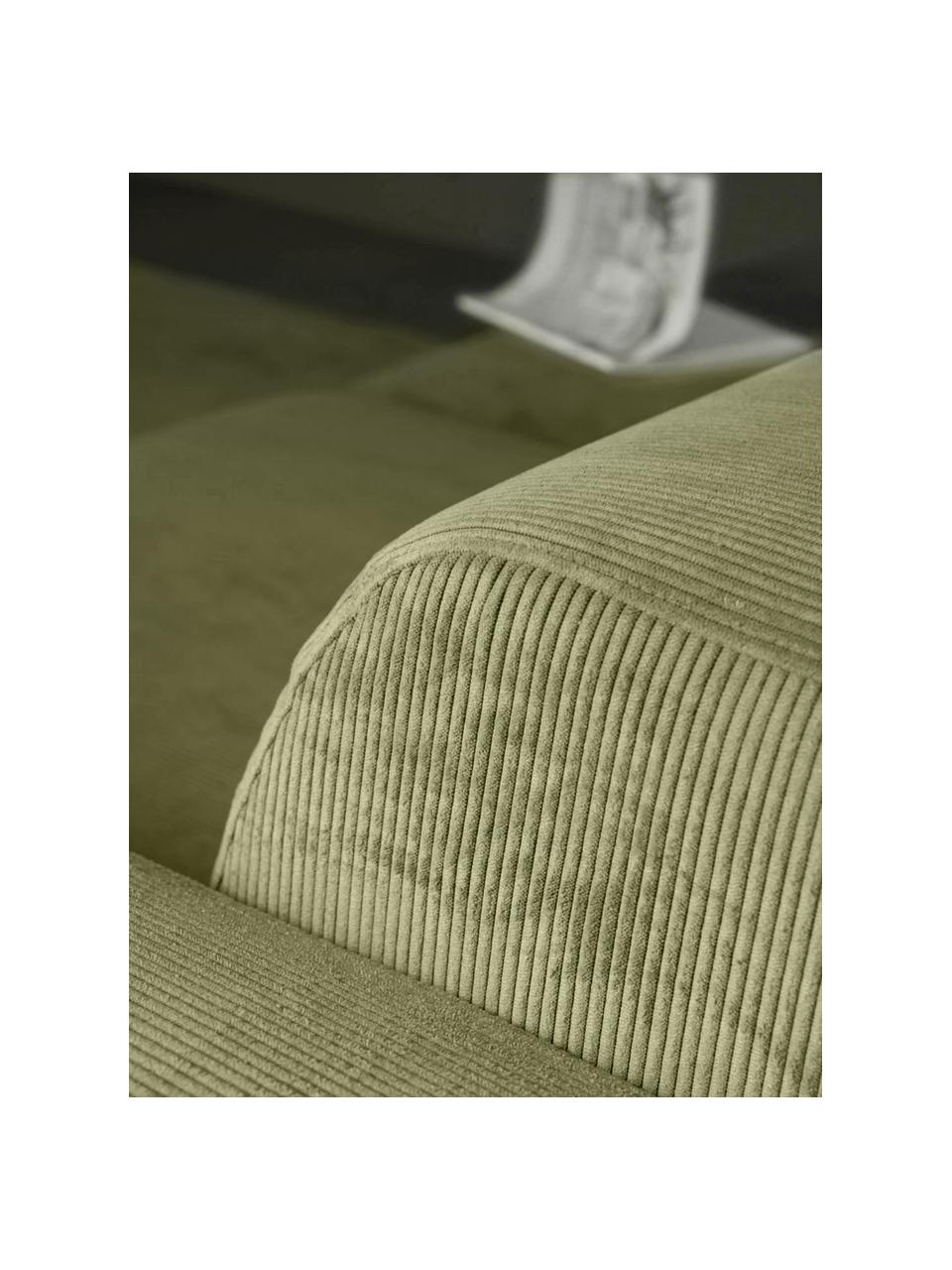 Ribfluwelen zitbank Melva (2-zits) in groen, Bekleding: corduroy (92% polyester, , Frame: massief grenenhout, FSC-g, Poten: kunststof, Corduroy groen, B 198 x H 101 cm
