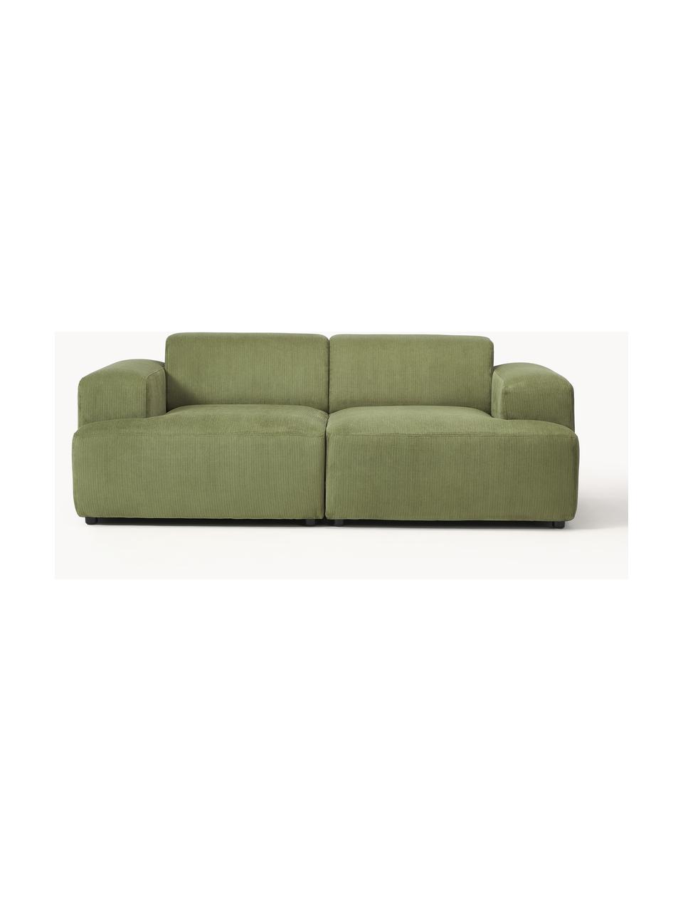 Cord-Sofa Melva (2-Sitzer), Bezug: Cord (92% Polyester, 8% P, Gestell: Massives Kiefernholz, Spa, Füße: Kunststoff Dieses Produkt, Cord Olivgrün, B 198 x T 101 cm