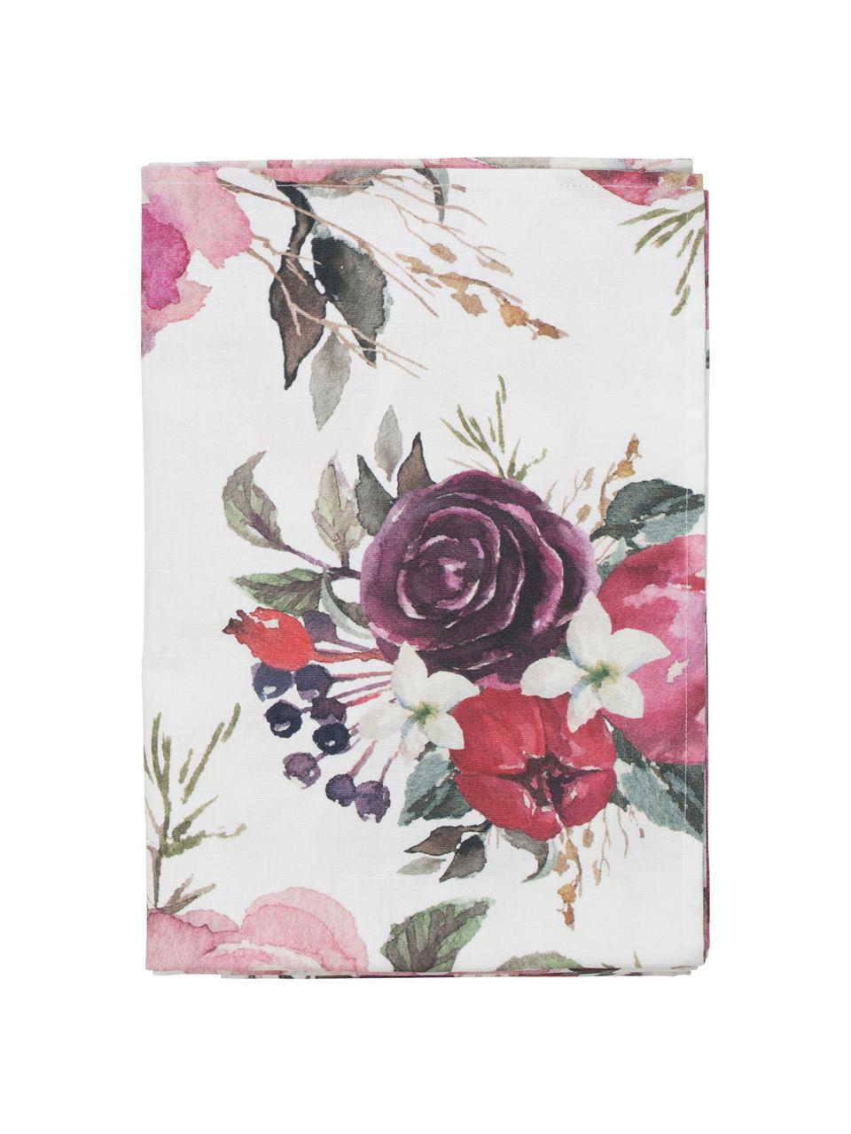 Katoenen tafelkleed Florisia met bloemen motief, 100% katoen, Roze, wit, lila, groen, Voor 4 - 6 personen (B 160 x L 160 cm)