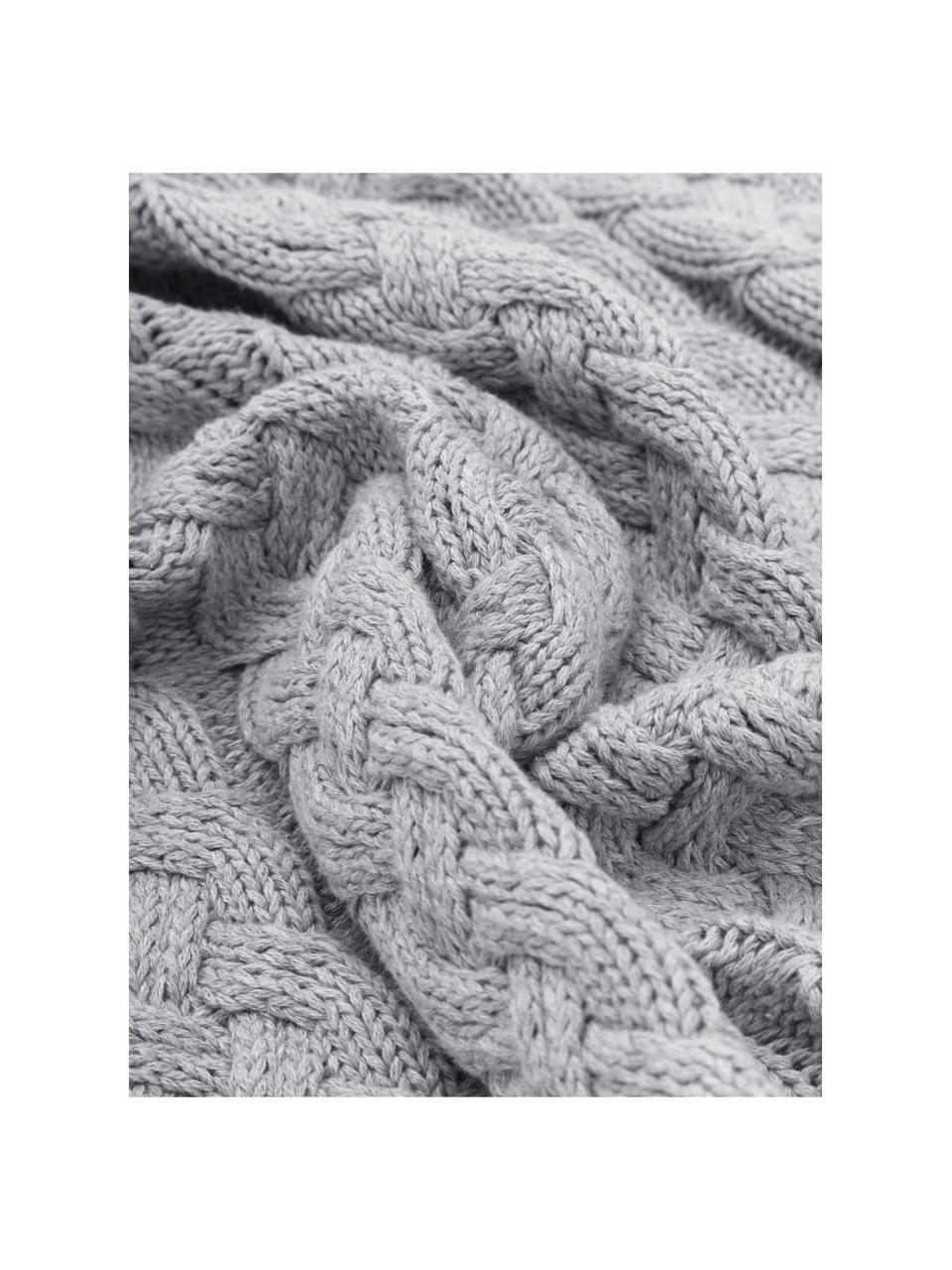 Plaid chaud en tricot gris clair Caleb, 100 % coton, Gris clair, larg. 130 x long. 170 cm