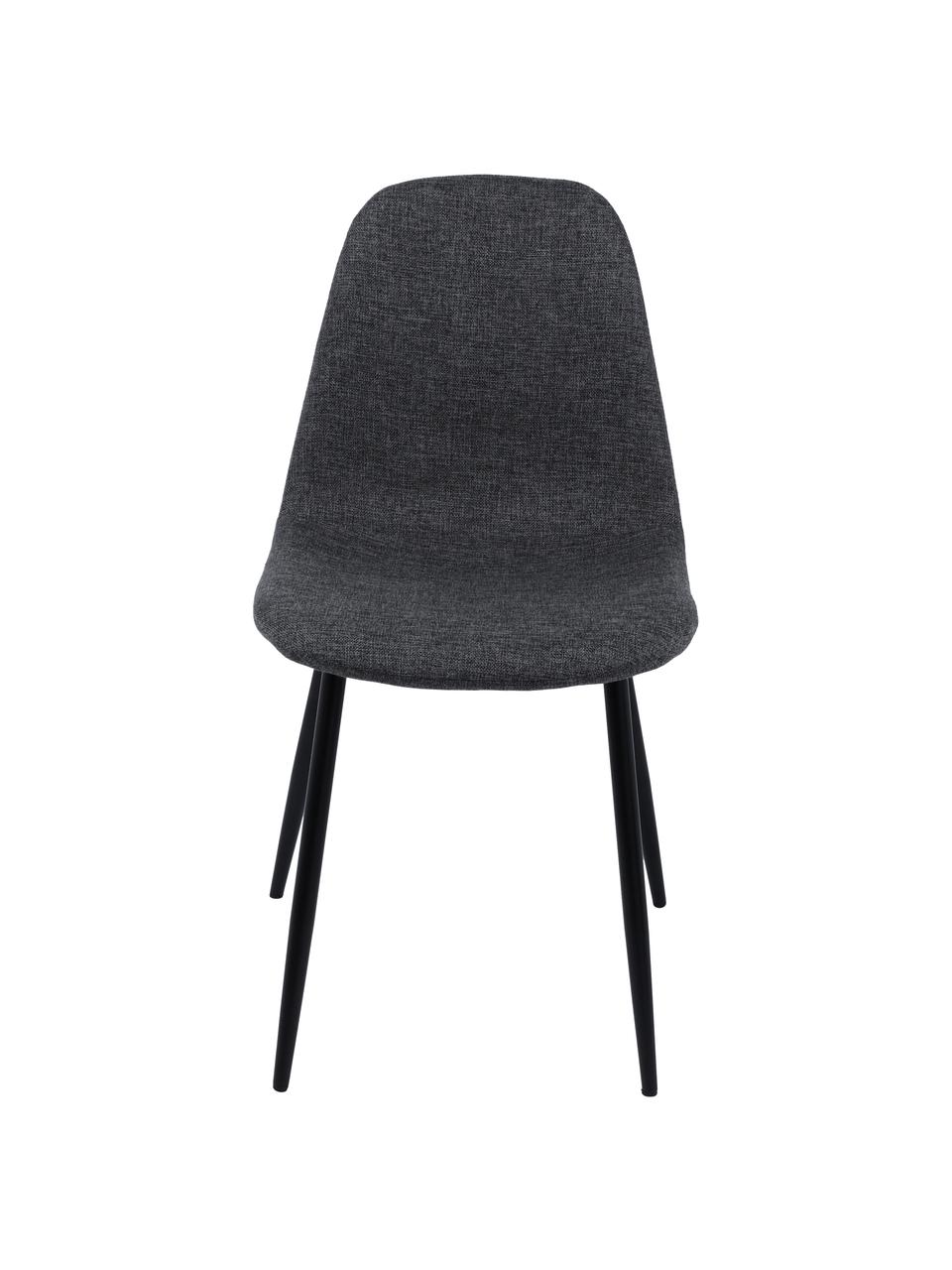 Gestoffeerde stoelen Karla in donkergrijs, 2 stuks, Bekleding: 100% polyester, Poten: metaal, Geweven stof donkergrijs, zwart, B 44 x D 53 cm