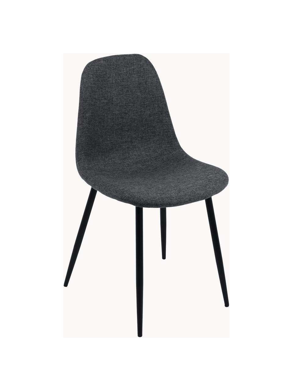 Gestoffeerde stoelen Karla, 2 stuks, Bekleding: 100% polyester, Poten: metaal, Geweven stof donkergrijs, zwart, B 44 x D 53 cm