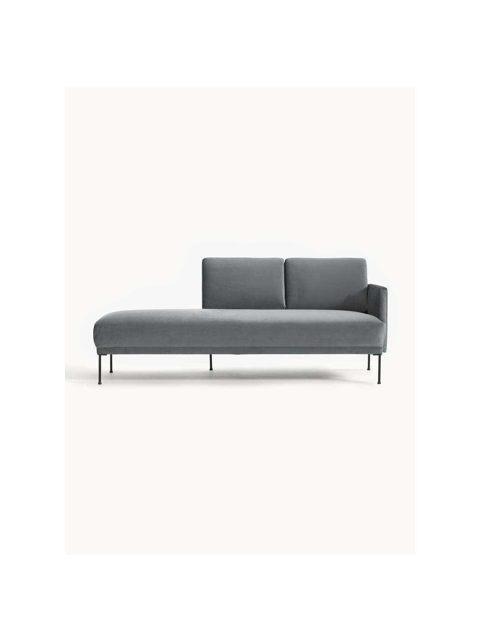 Fluwelen chaise longue Fluente, Bekleding: fluweel (hoogwaardig poly, Frame: massief grenenhout, FSC-g, Poten: gepoedercoat metaal Dit p, Fluweel donkergrijs, B 202 x D 85 cm, rugleuning links