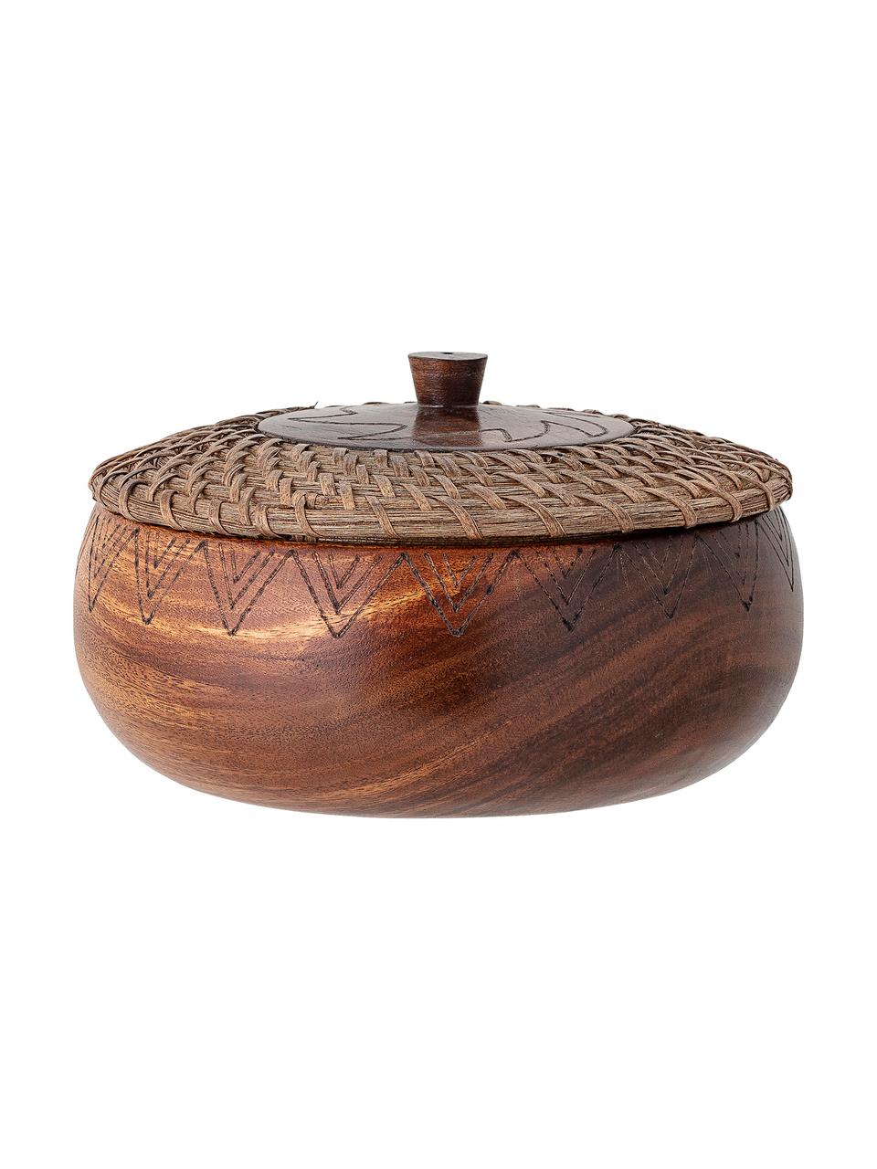 Bote de madera Femke, Madera de acacia, aceitado, ratán, Marrón, Ø 24 cm x Al 10 cm