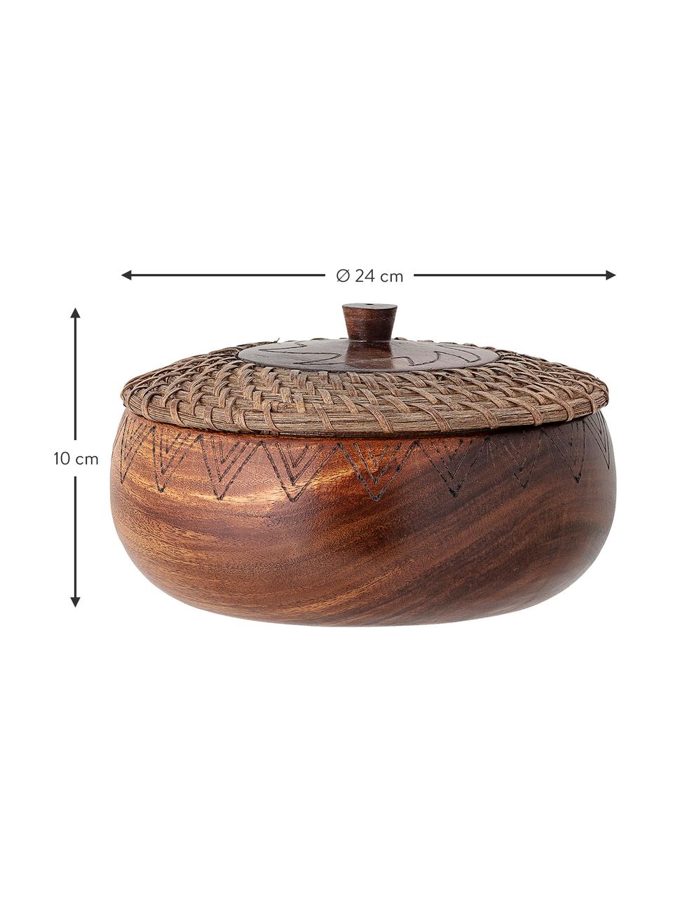 Bote de madera Femke, Madera de acacia, aceitado, ratán, Marrón, Ø 24 cm x Al 10 cm