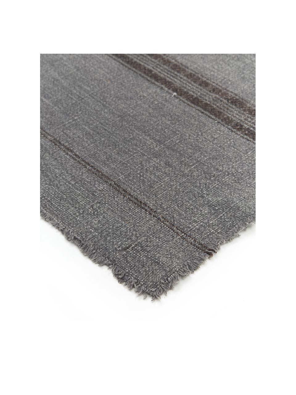 Runner in cotone grigio scuro maculato con frange Ripo, 100% cotone, Grigio scuro, chiazzato, nero, Larg. 40 x Lung. 140 cm
