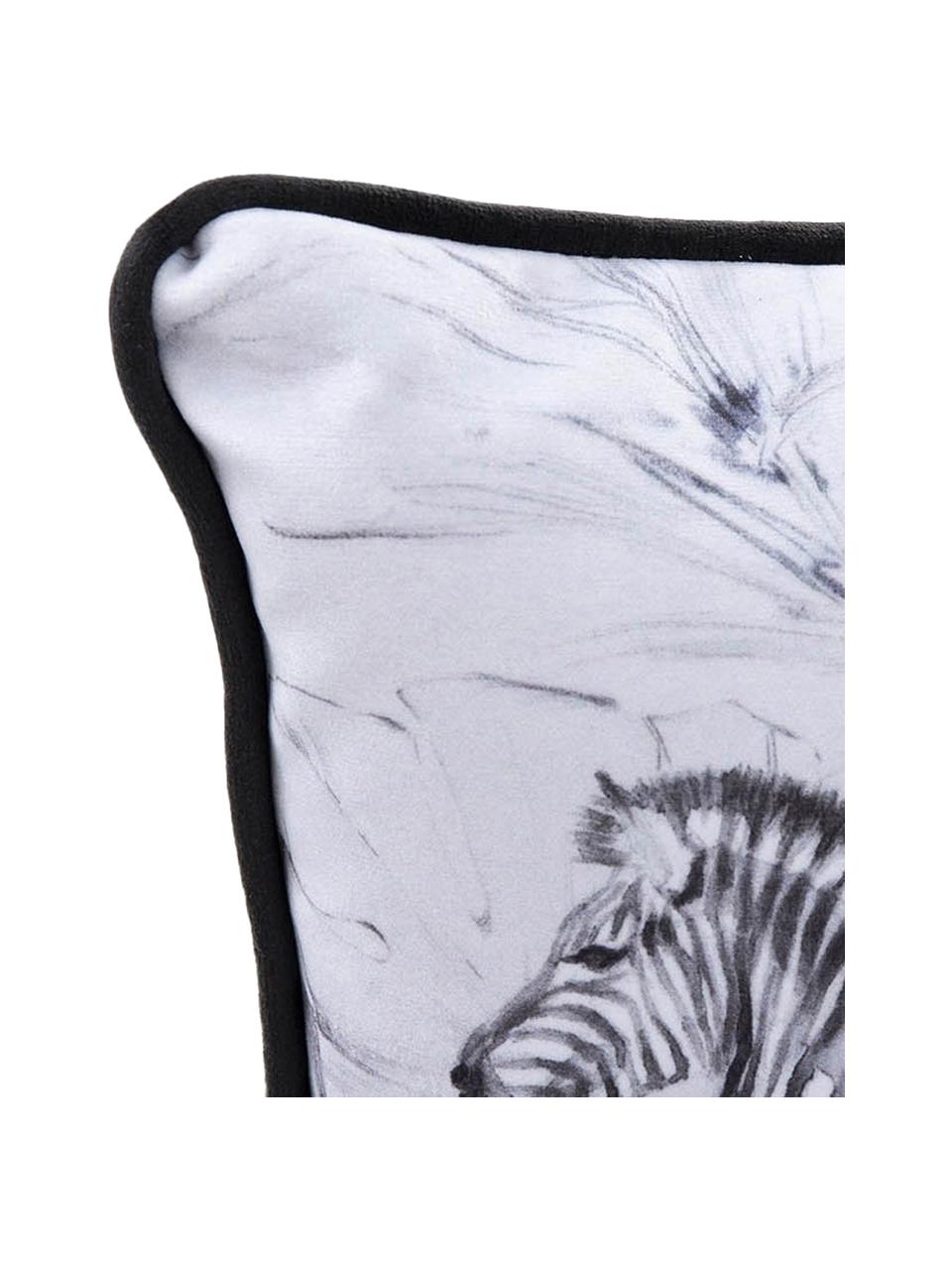Cuscino in velluto con imbottitura Zebra, 100% velluto di poliestere, Bianco, nero, Larg. 30 x Lung. 45 cm