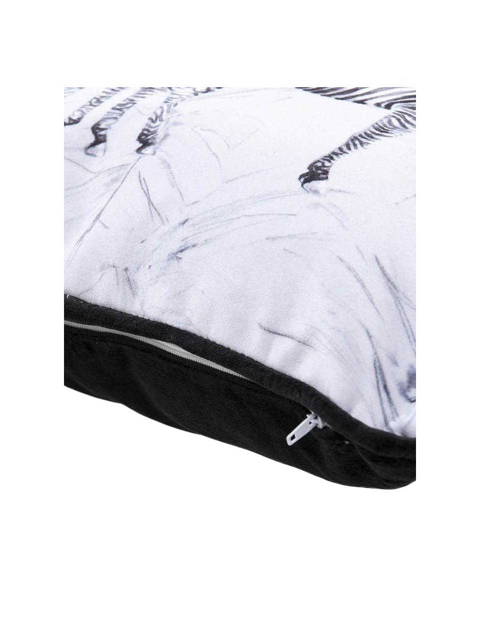Poduszka z aksamitu z wypełnieniem Zebra, Aksamit poliestrowy, Biały, czarny, S 30 x D 45 cm