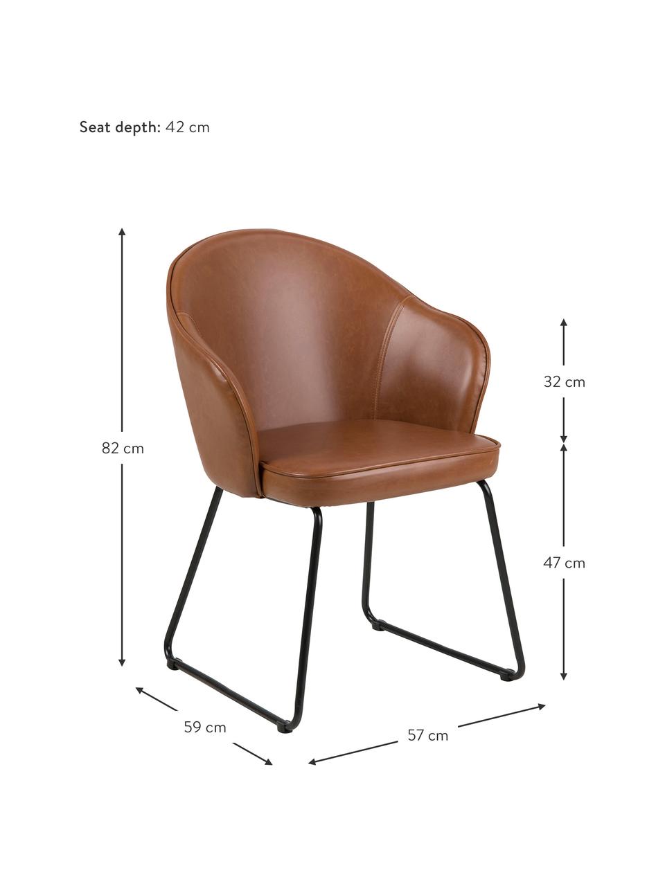 Krzesło z podłokietnikami ze sztucznej skóry  Mitzie, Tapicerka: poliuretan (sztuczna skór, Nogi: metal lakierowany, Koniakowy, czarny, S 57 x G 59 cm