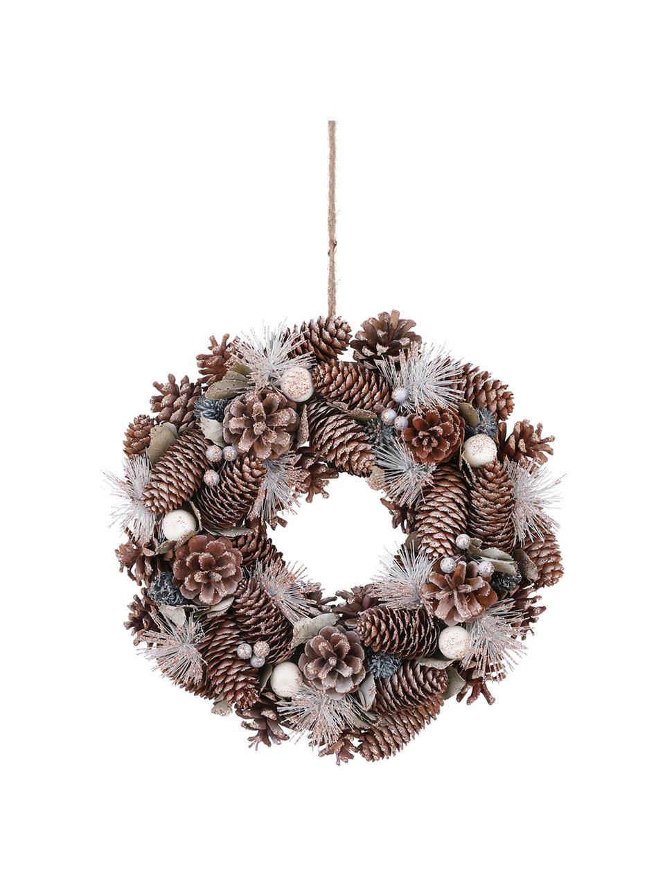 Kerstkrans Nicole, Natuurlijke vezels, Houtkleurig, wit, Ø 34 cm