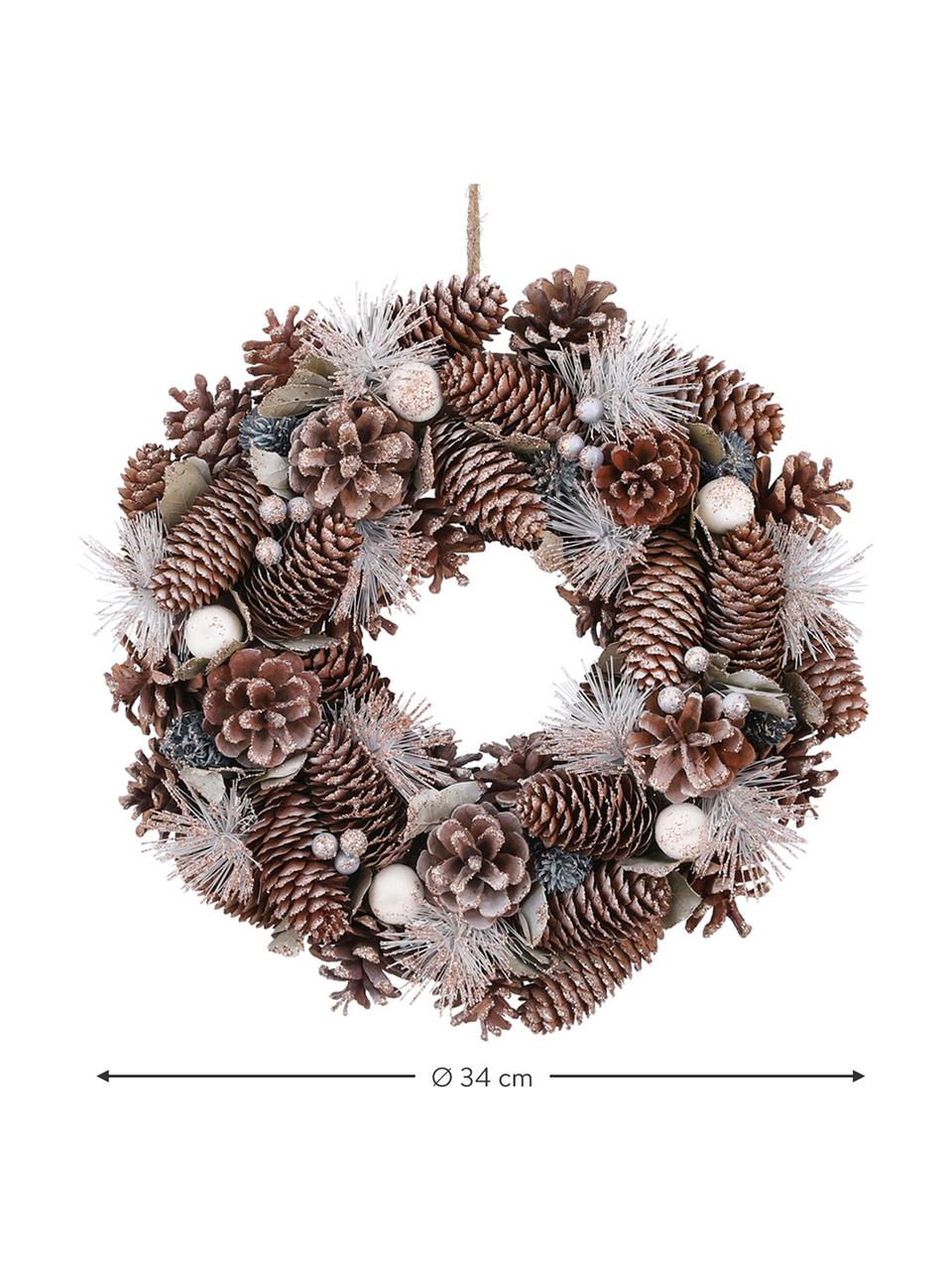 Kerstkrans Nicole, Natuurlijke vezels, Houtkleurig, wit, Ø 34 cm