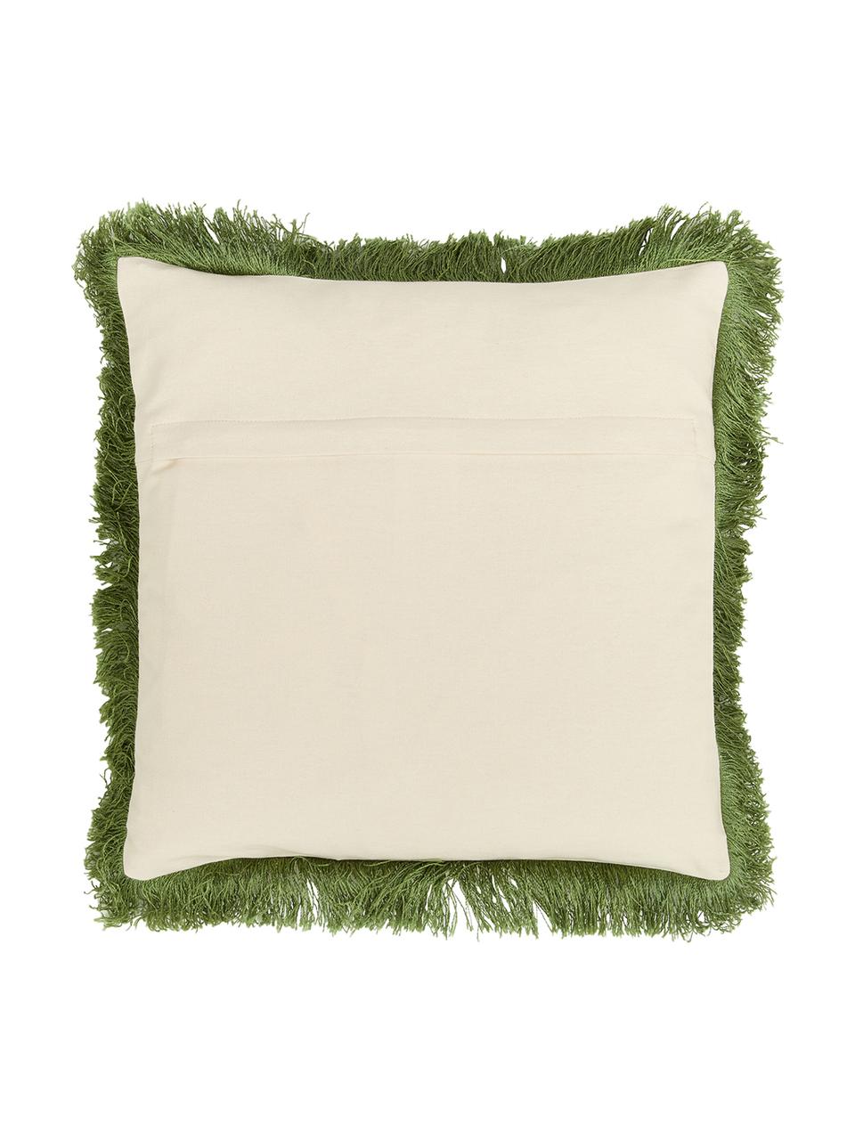 Housse de coussin avec franges Hilda, Multicolore Franges : vert foncé