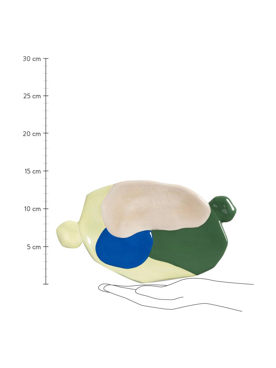 Ręcznie malowany talerz do serwowania z porcelany Chunky, Porcelana, Żółty, niebieski, zielony, beżowy, S 24 x G 14 cm