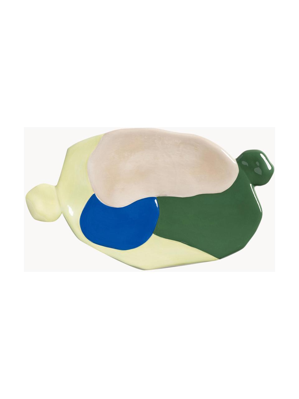 Ručně malovaný porcelánový servírovací talíř Chunky, 24 x 14 cm, Porcelán, Žlutá, modrá, zelená, béžová, Š 24 cm, H 14 cm