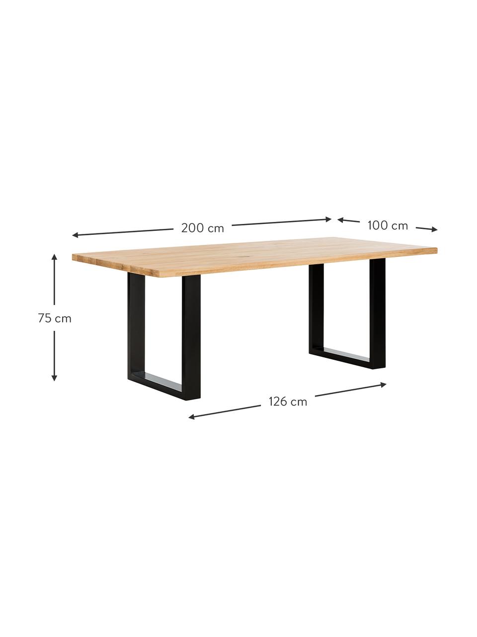 Mesa de comedor Oliver, tablero de madera maciza, Tablero: madera de roble silvestre, Patas: metal con pintura en polv, Roble, negro, An 180 x F 90 cm