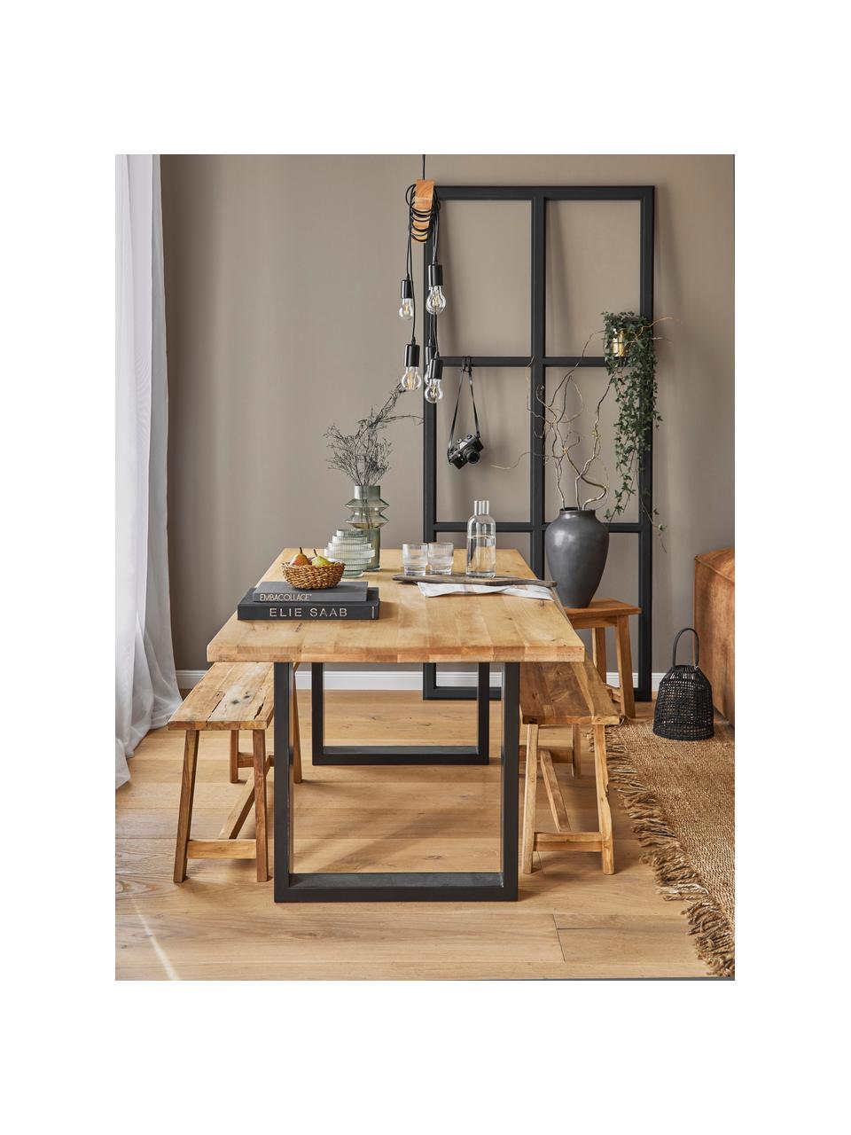 Eettafel Oliver met massief houten blad, Zitvlak: geolied massief wild eike, Poten: gepoedercoat metaal, Wild eiken, zwart, B 180 x D 90 cm