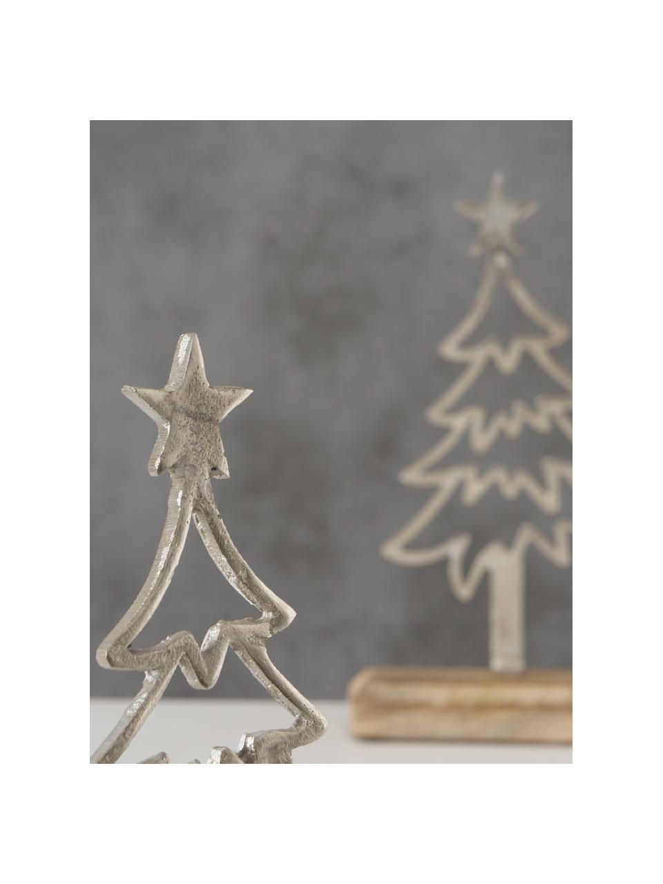 Decoratieve boompjes Murmansk, 2 stuks, Mangohout, vernikkeld aluminium, Licht hout, zilverkleurig, Set met verschillende formaten