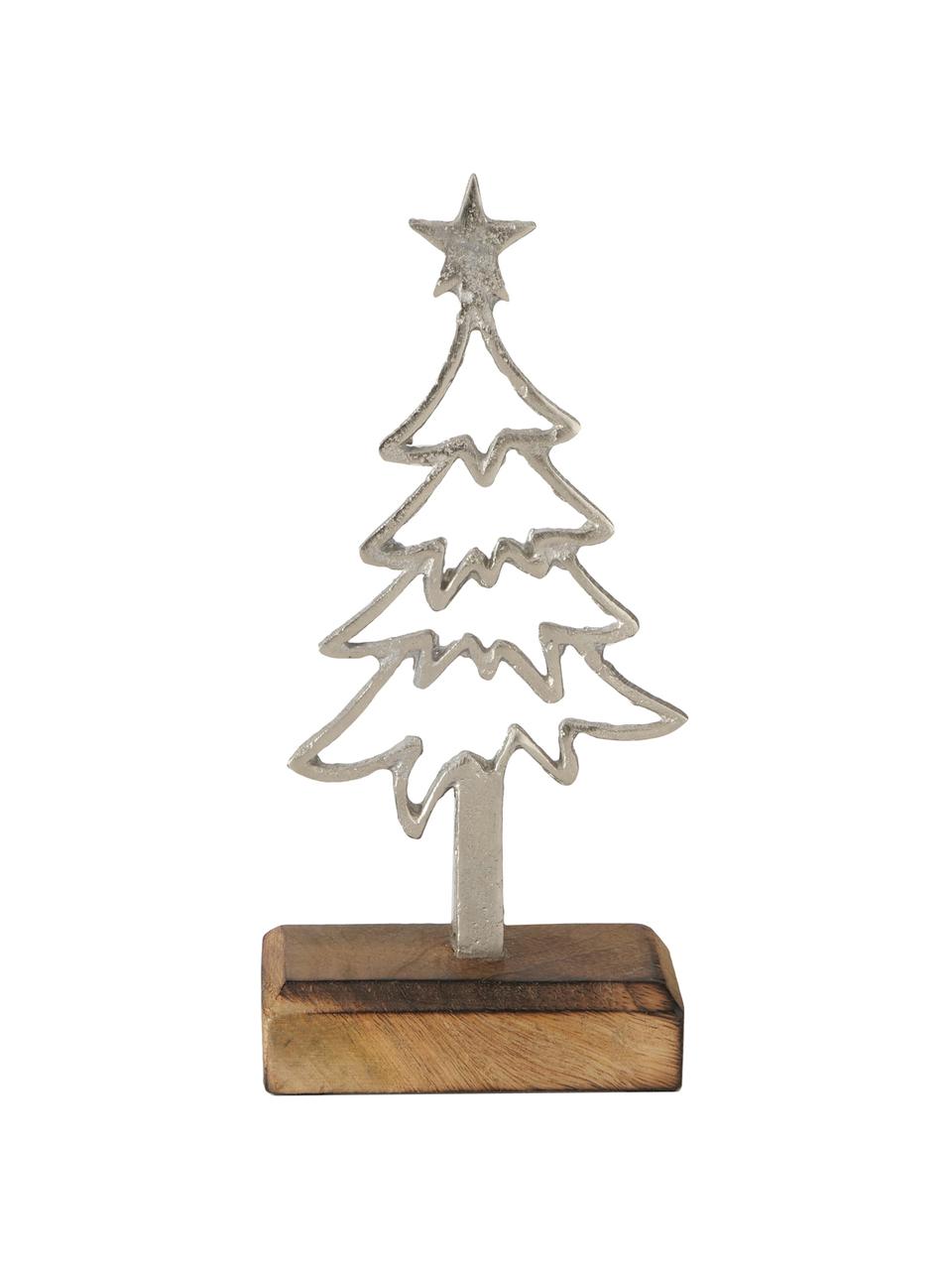 Deko-Bäume Murmansk, 2 Stück, Mangoholz, Aluminium, vernickelt, Helles Holz, Silberfarben, Set mit verschiedenen Größen