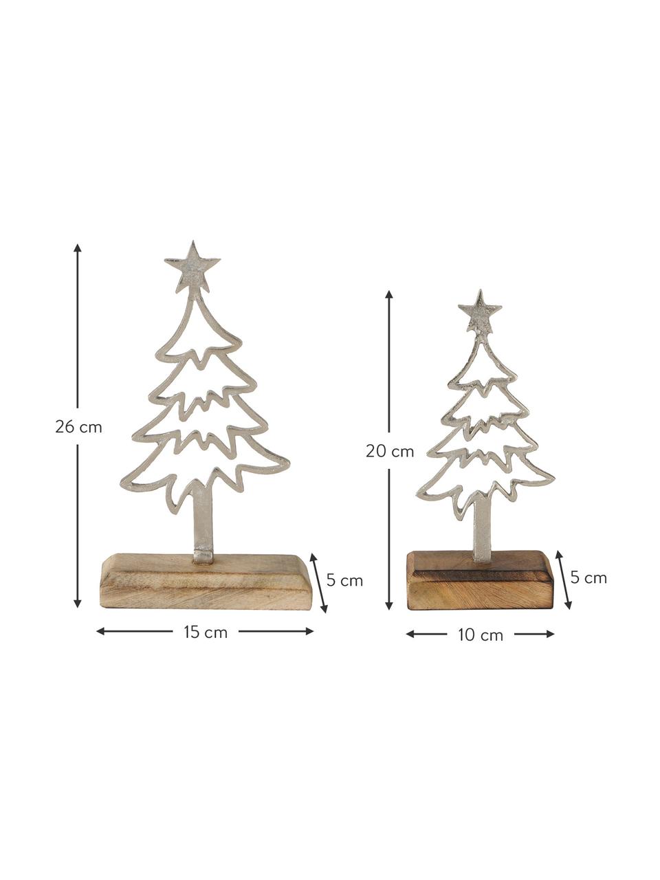 Décorations de Noël en bois Murmansk, 2 élém., Bois de manguier, aluminium, nickelé, Bois, argenté, Lot de différentes tailles