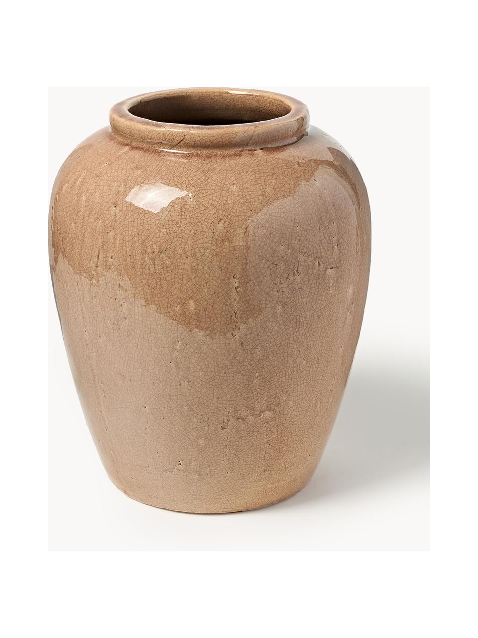 Vase à poser au sol en terracotta Veda, haut. 39 cm, Terracotta, émaillée, Brun clair, Ø 33 x haut. 39 cm