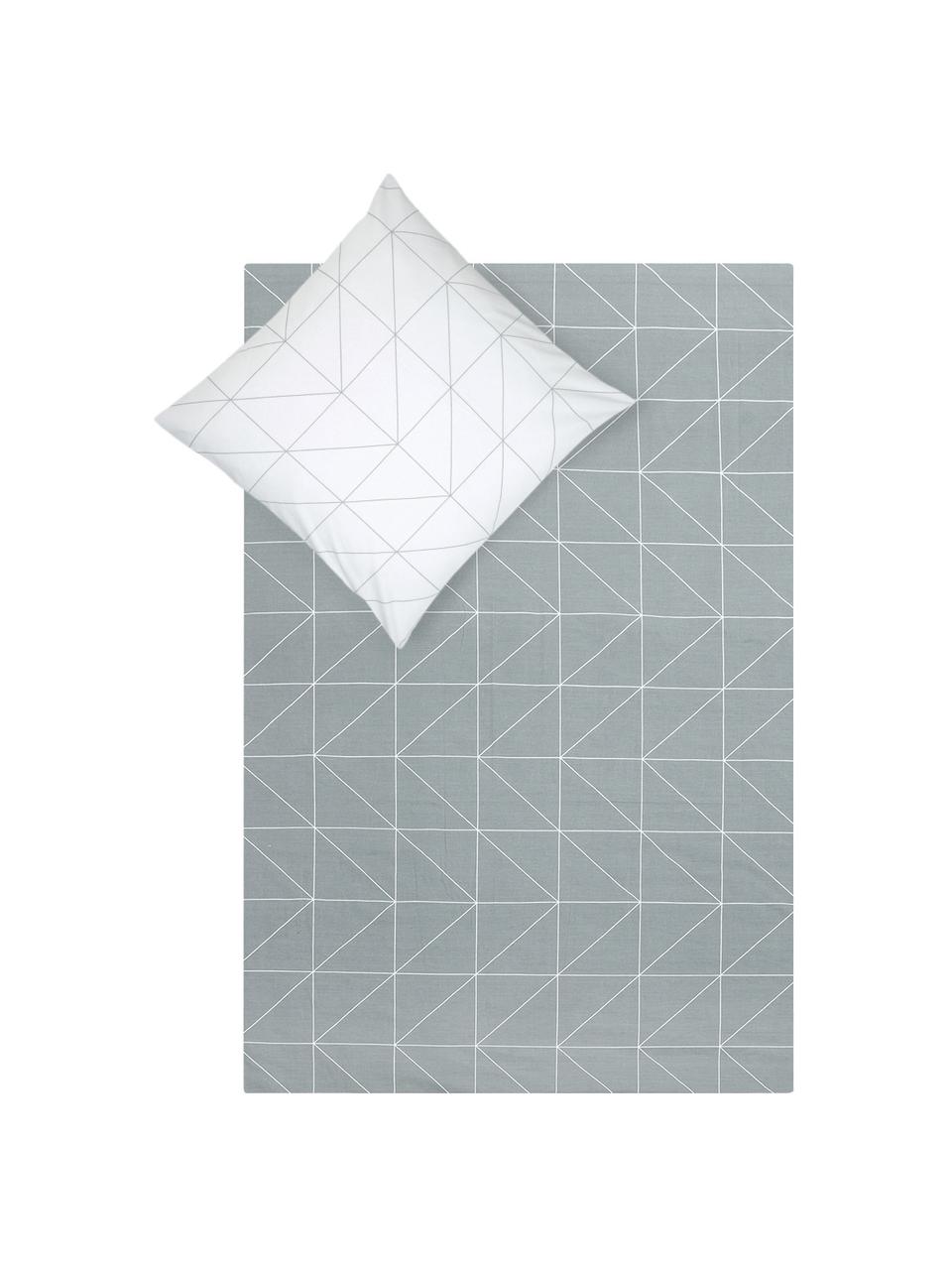 Biancheria da letto reversibile in cotone ranforce Marla, Grigio chiaro, bianco, 155 x 200 cm, 2 pz