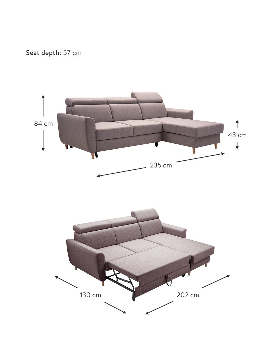 Sofá cama rinconero Gusto, con espacio de almacenamiento, Tapizado: 100% poliéster, Beige, An 235 x F 170 cm