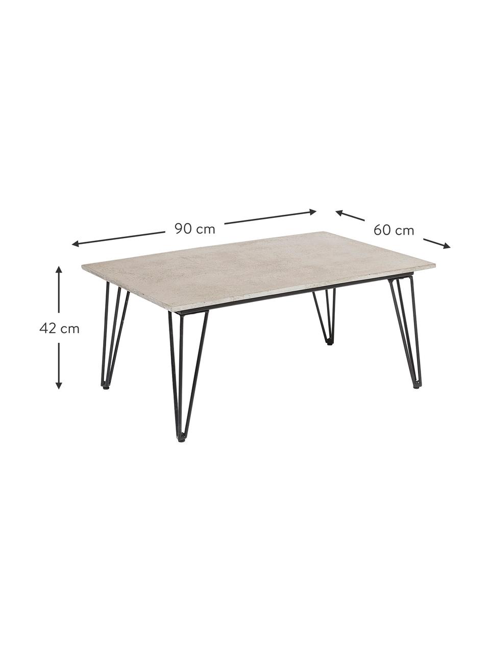 Tuin bijzettafel Mundo, Tafelblad: beton, Poten: gecoat metaal, Grijs, zwart, B 90 x D 60 cm