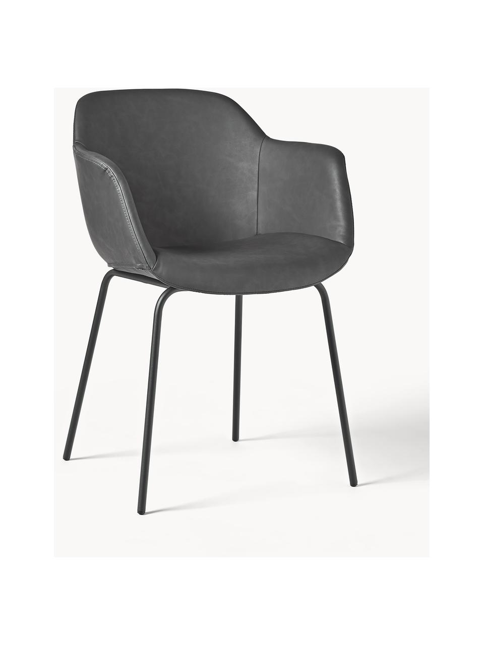 Kunstleren fauteuil Fiji met smalle zitvlak, Bekleding: kunstleer (polyurethaan) , Poten: gepoedercoat metaal, Kunstleer donkergrijs, B 58 x D 56 cm