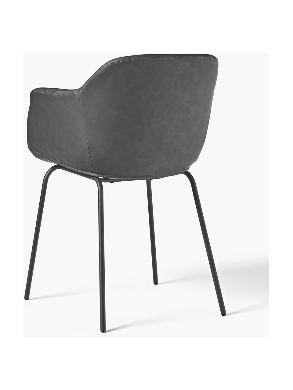Židle s područkami z imitace kůže s úzkým skořepinovým sedákem Fiji, Tmavě šedá, Š 58 cm, H 56 cm