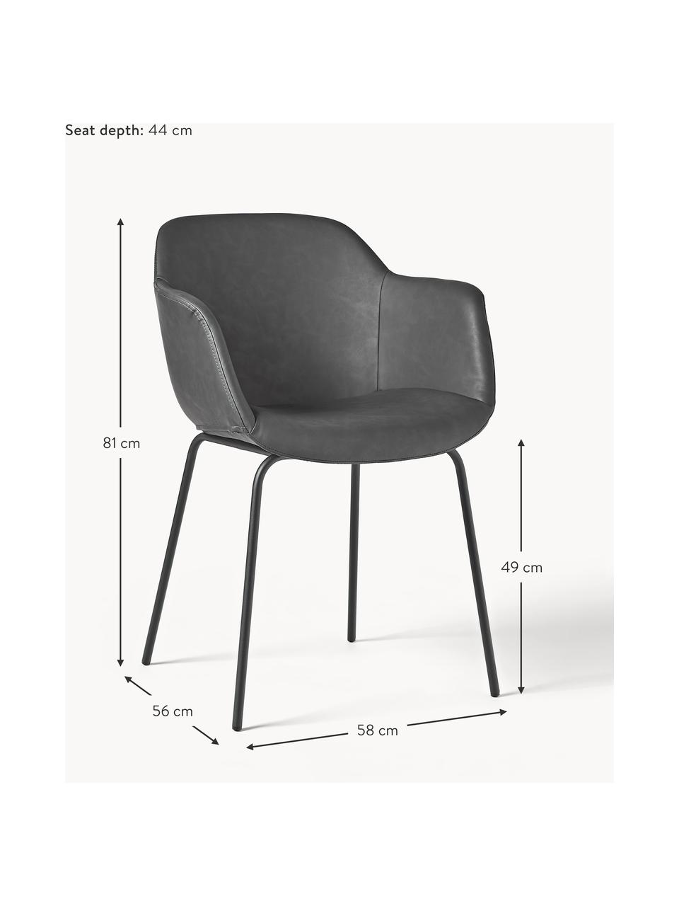 Chaise rembourrée en cuir synthétique Fiji, Cuir synthétique gris foncé, larg. 58 x prof. 56 cm