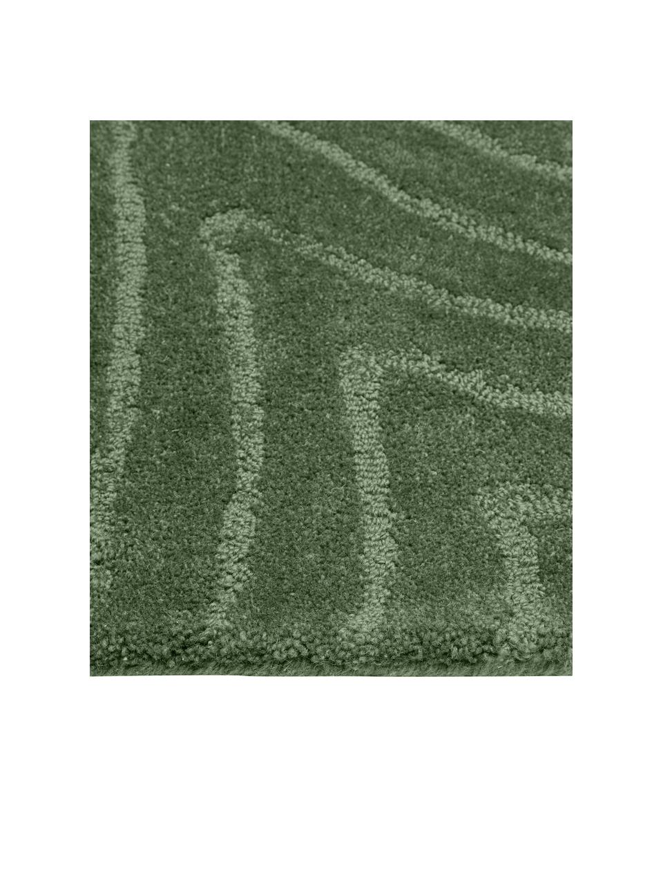 Tapis de couloir en laine tufté main Aaron, Vert foncé, larg. 80 x long. 300 cm