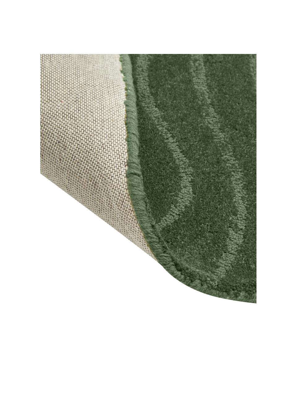 Passatoia in lana taftata a mano Aaron, Retro: 100% cotone Nel caso dei , Verde scuro, Larg. 80 x Lung. 300 cm
