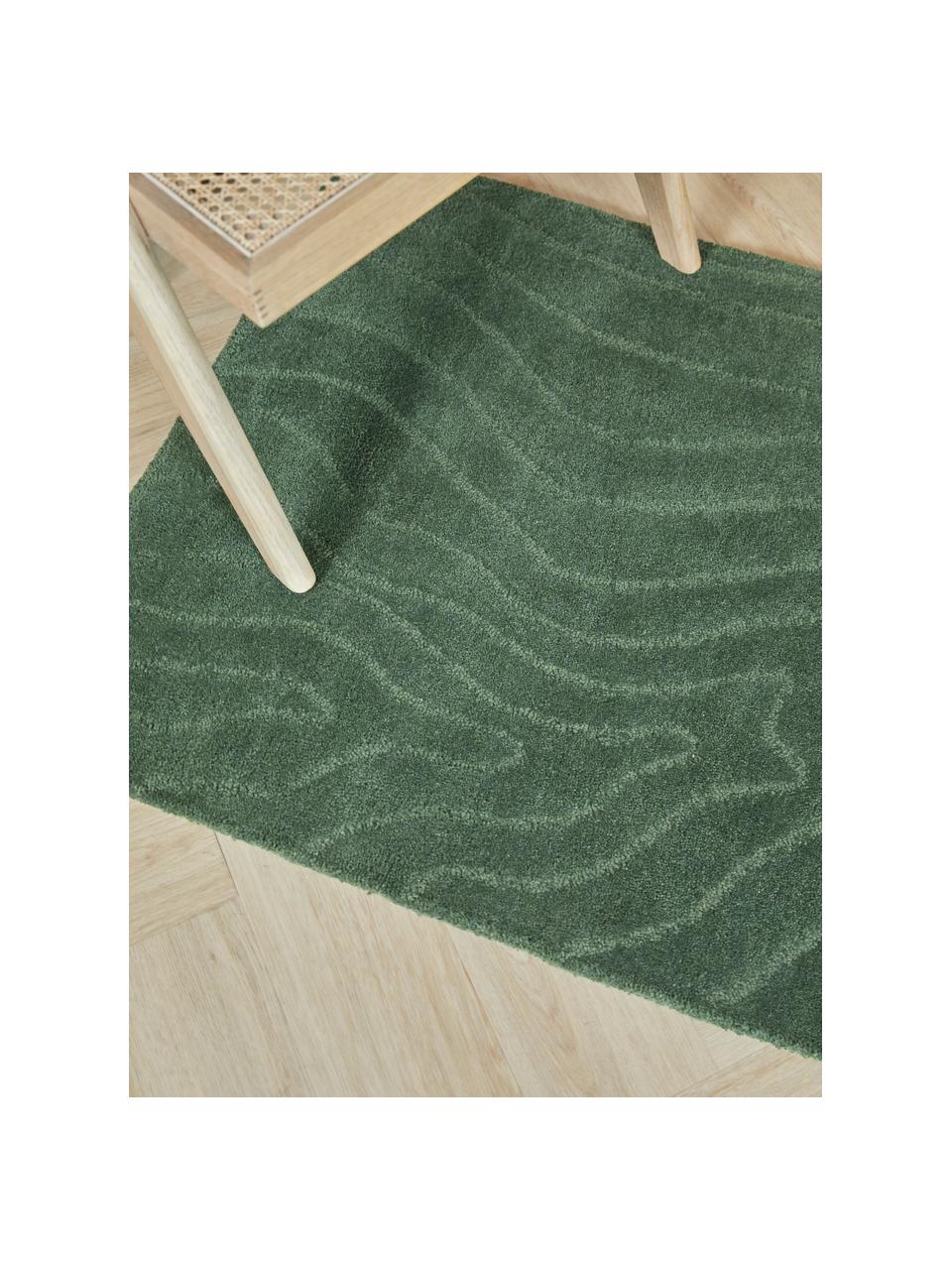 Passatoia in lana taftata a mano Aaron, Retro: 100% cotone Nel caso dei , Verde scuro, Larg. 80 x Lung. 300 cm