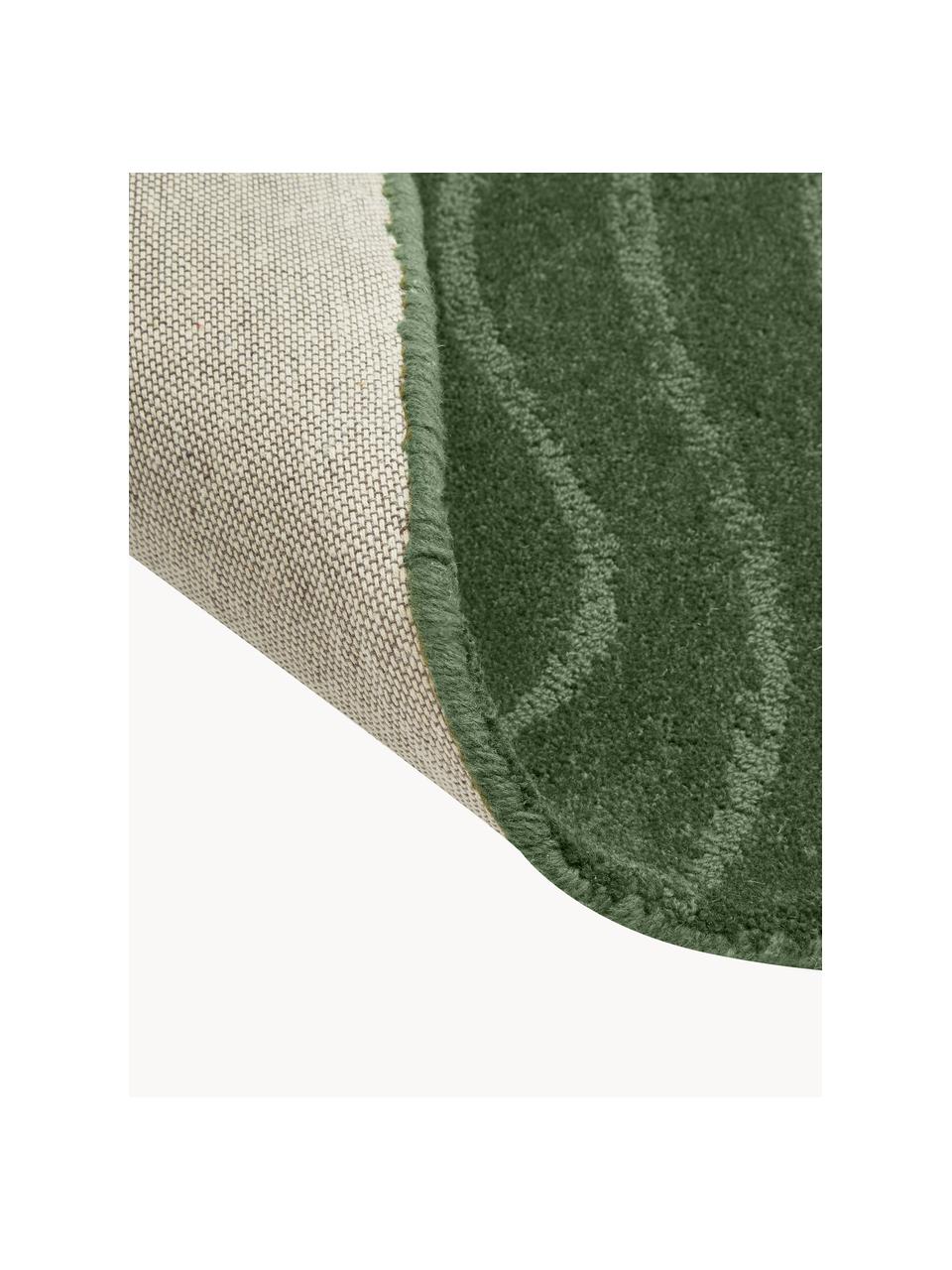 Alfombra corredor artesanal de lana Aaron, Parte superior: 100% lana, Reverso: 100% algodón Las alfombra, Verde oscuro, An 80 x L 250 cm