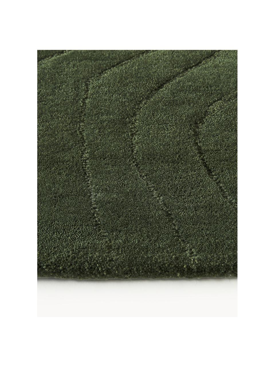 Tapis de couloir en laine tuftée main Aaron, Vert foncé, larg. 80 x long. 300 cm