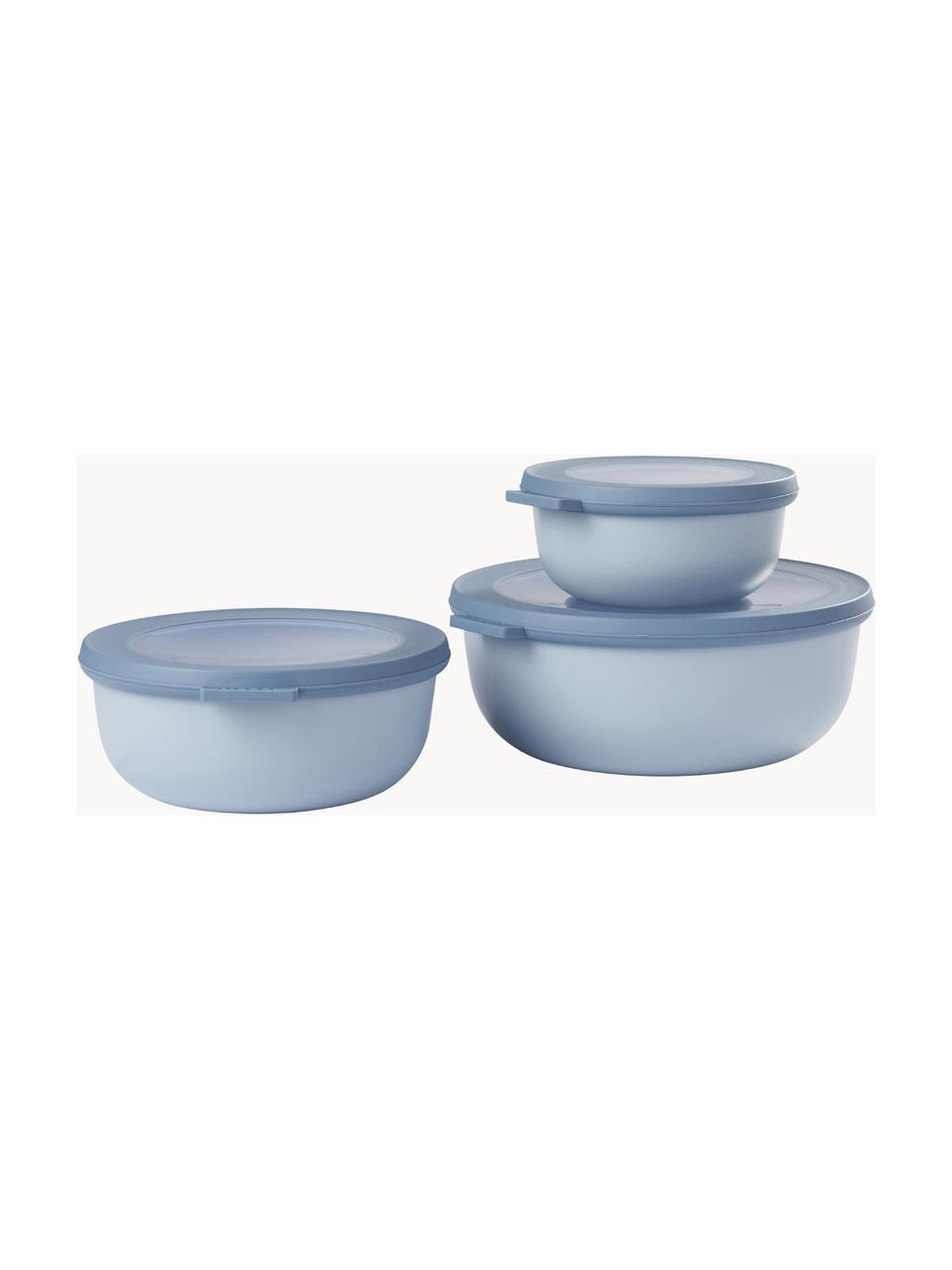 Set cuencos con tapadera Cirqula, 3 uds., Polipropileno (PP), Elastómeros Termoplásticos (TPE), sin BPA, Azul claro, 350 ml / 750 ml / 1,25 L