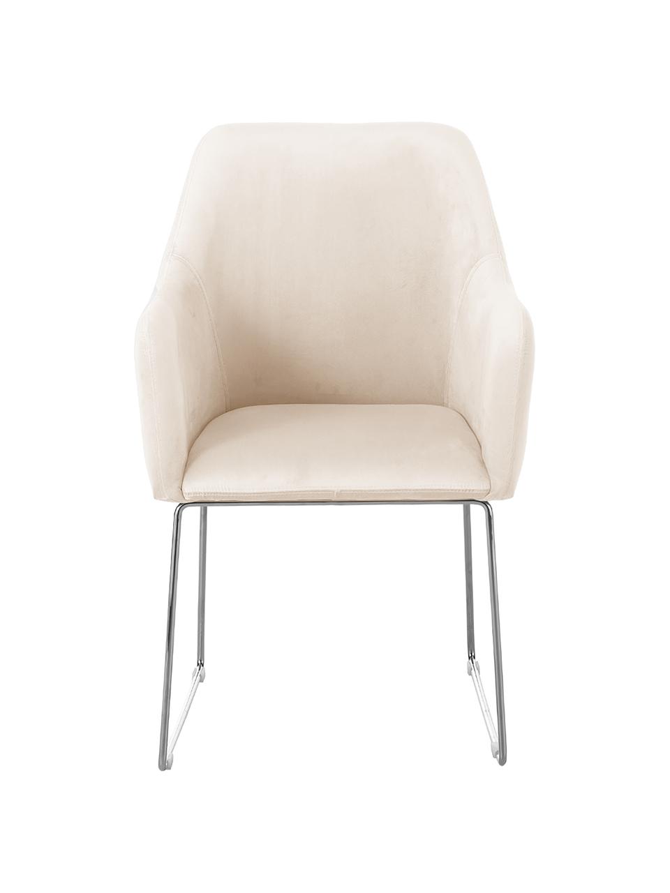 Sedia con braccioli in velluto Isla, Rivestimento: velluto (poliestere) Con , Gambe: metallo rivestito, Velluto bianco crema, argentato, Larg. 60 x Prof. 62 cm