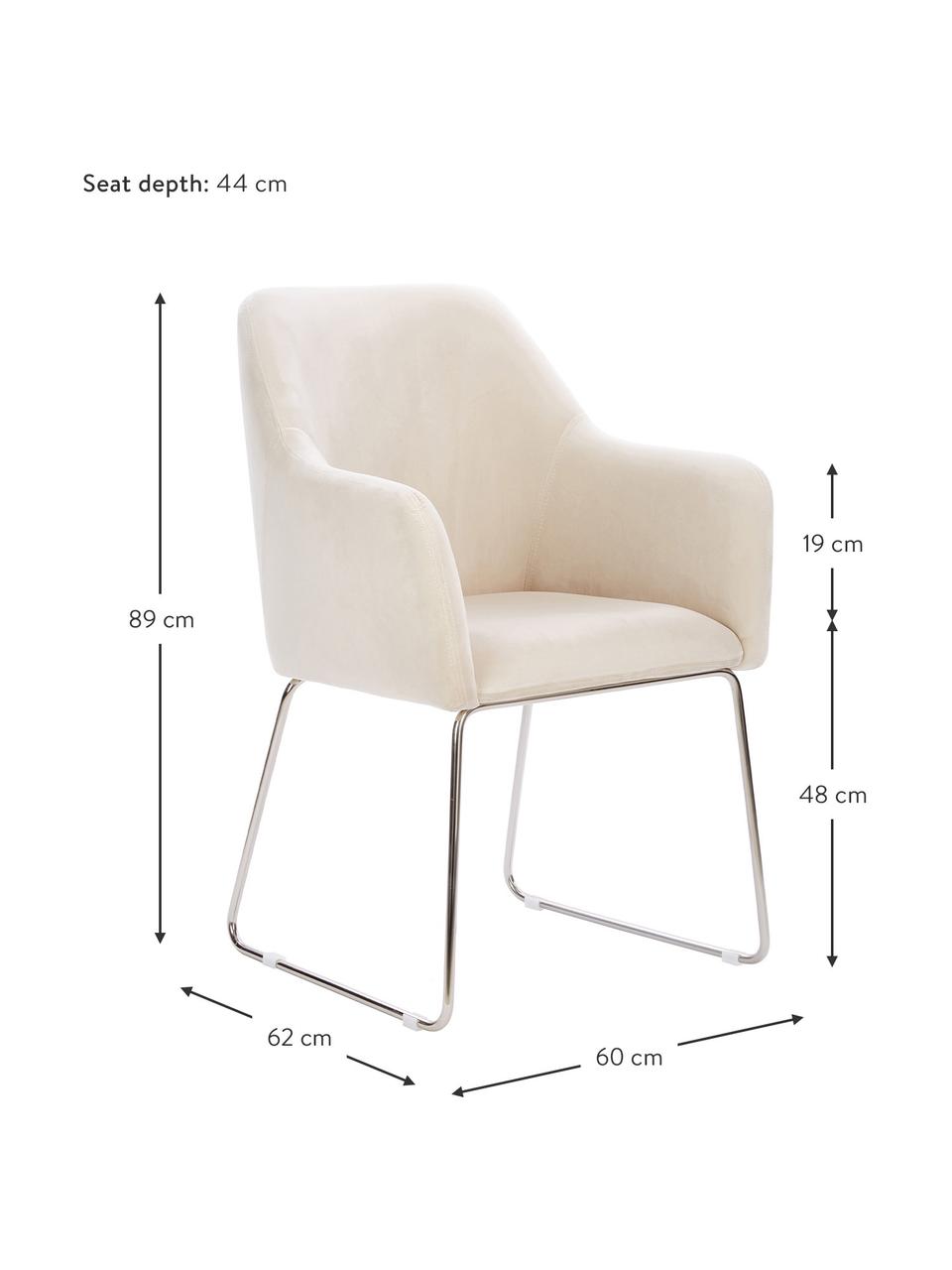 Zamatová stolička s opierkami Isla, Zamatová krémovobiela, odtiene striebornej, Š 58 x H 62 cm