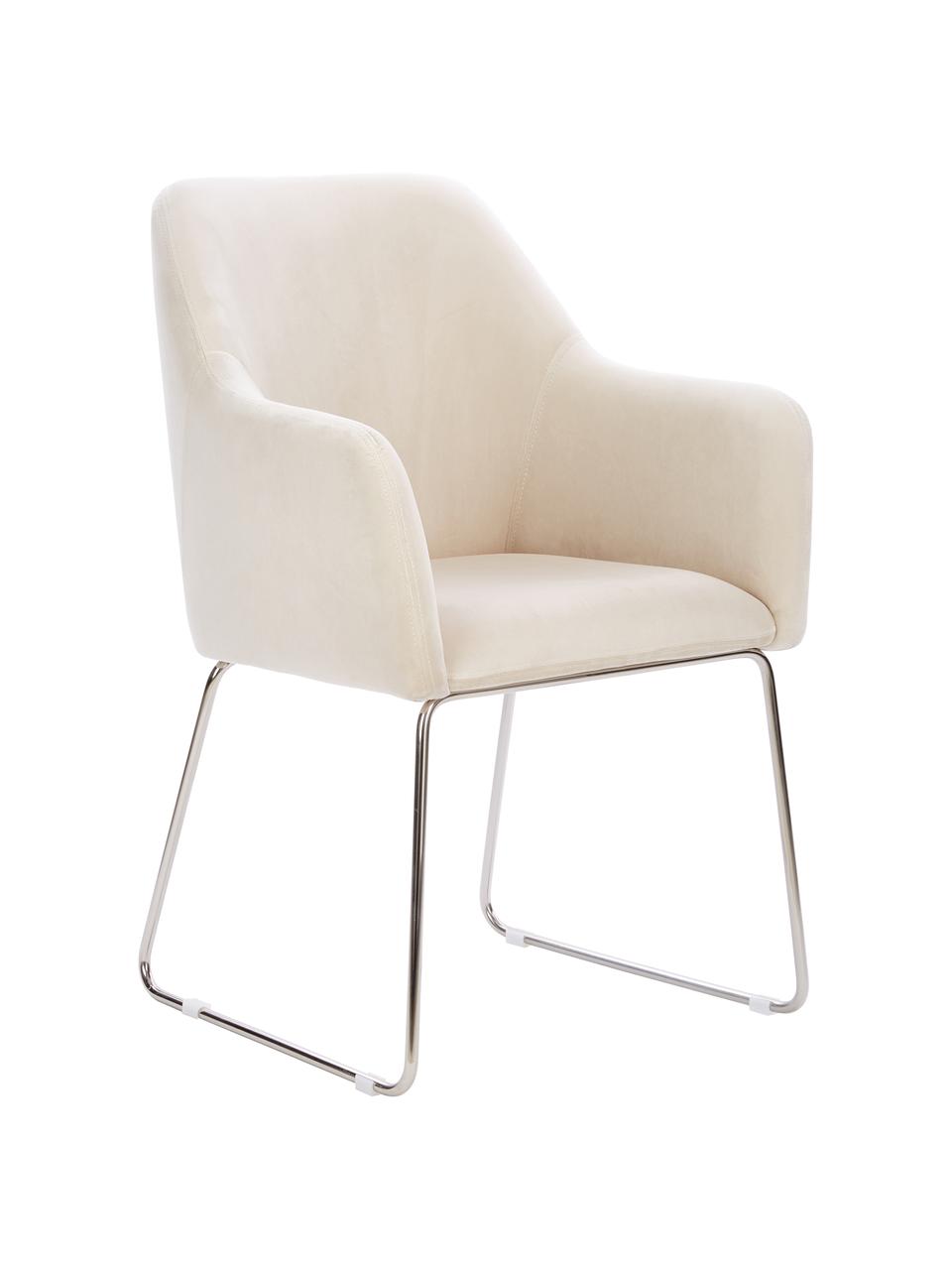 Silla con reposabrazos de terciopelo Isla, Tapizado: terciopelo (poliéster) Al, Patas: metal recubierto, Terciopelo blanco crema, plateado, An 58 x F 62 cm